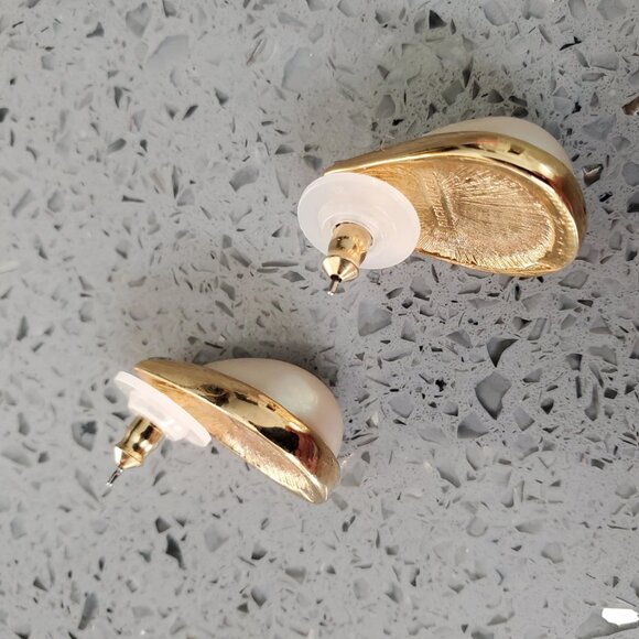 Signed Richelieu Faux Pearl and Clear Baguette Rhinestone Earrings - Picture 8 of 9